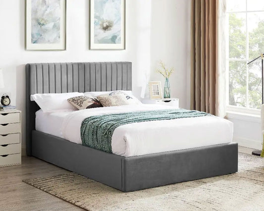 SMOKED GREY FABRIC OTTOMAN