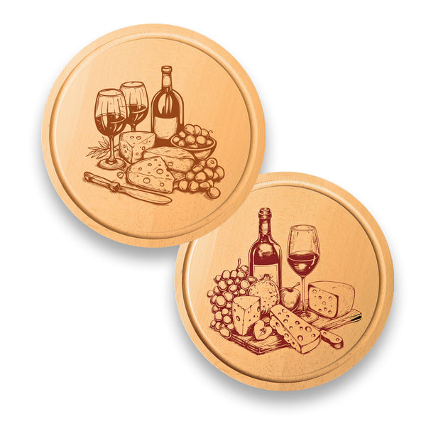 Round Beech pair of wine and cheese boards